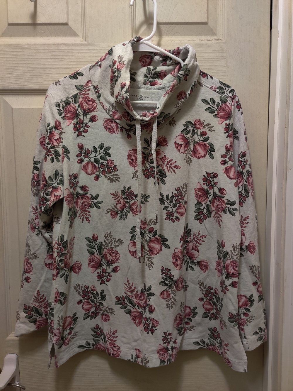 Karen Scott Cream Floral Cowl Neck Sweatshirt
